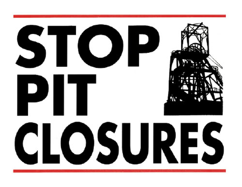 Black and red &ldquo;Stop Pit Closures&rdquo; poster. 297mm x 420mm.